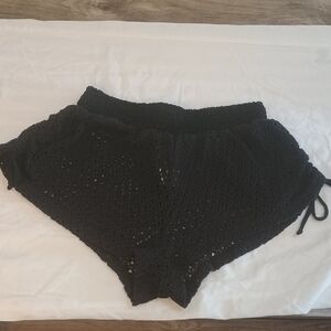 Black Crochet Shorts Bathing Suit Cover-up